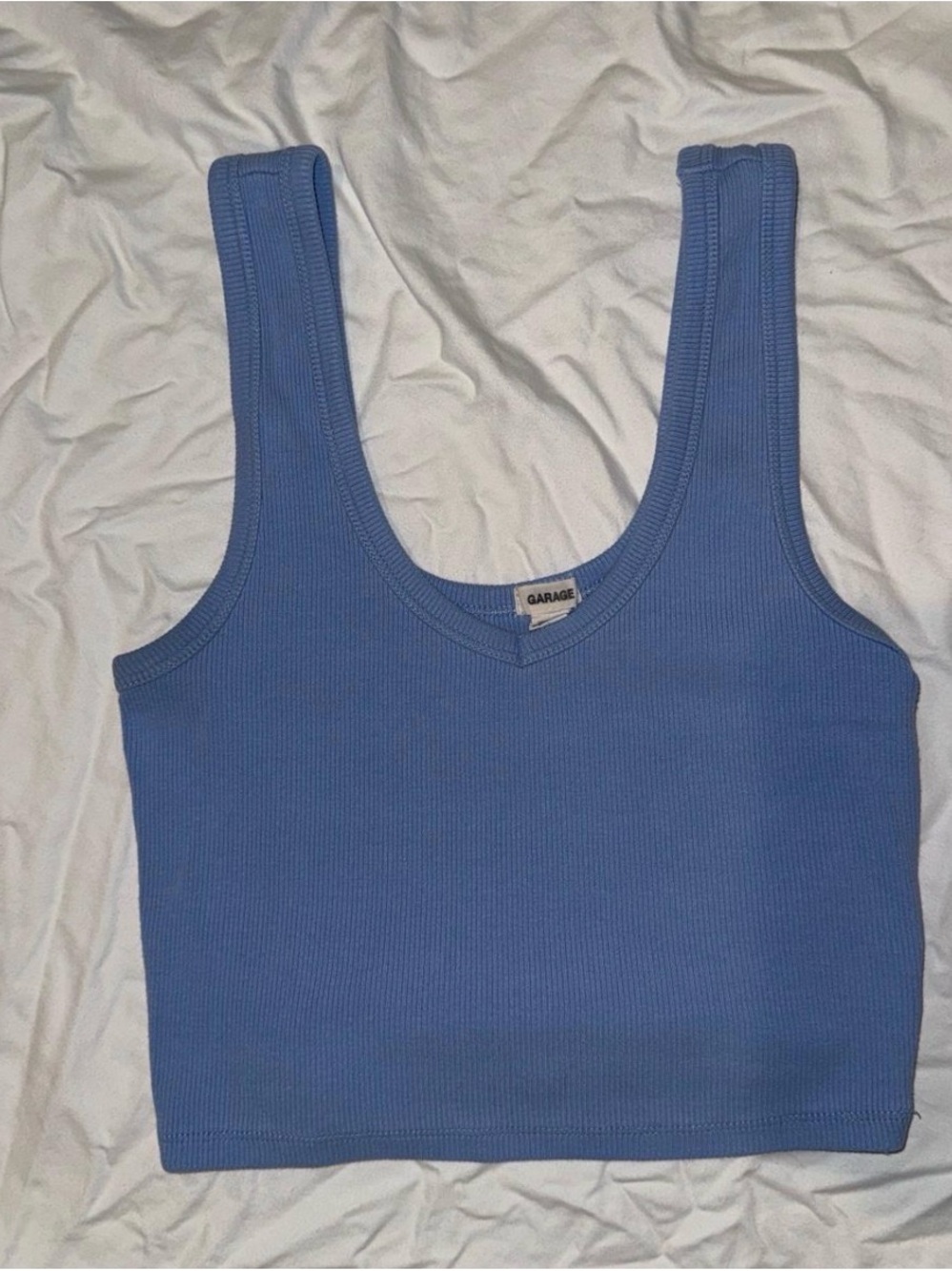 Garage Periwinkle Ribbed V-Neck Crop Tank